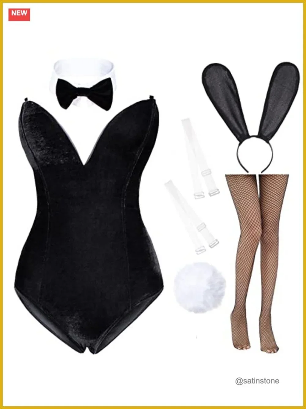 Bunny Girl Bodysuit One Piece Cosplay Catsuit with Headband and Stockings Set